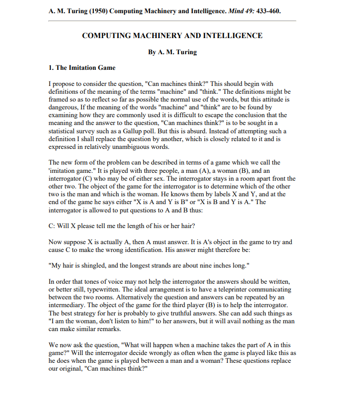 COMPUTING MACHINERY AND INTELLIGENCE